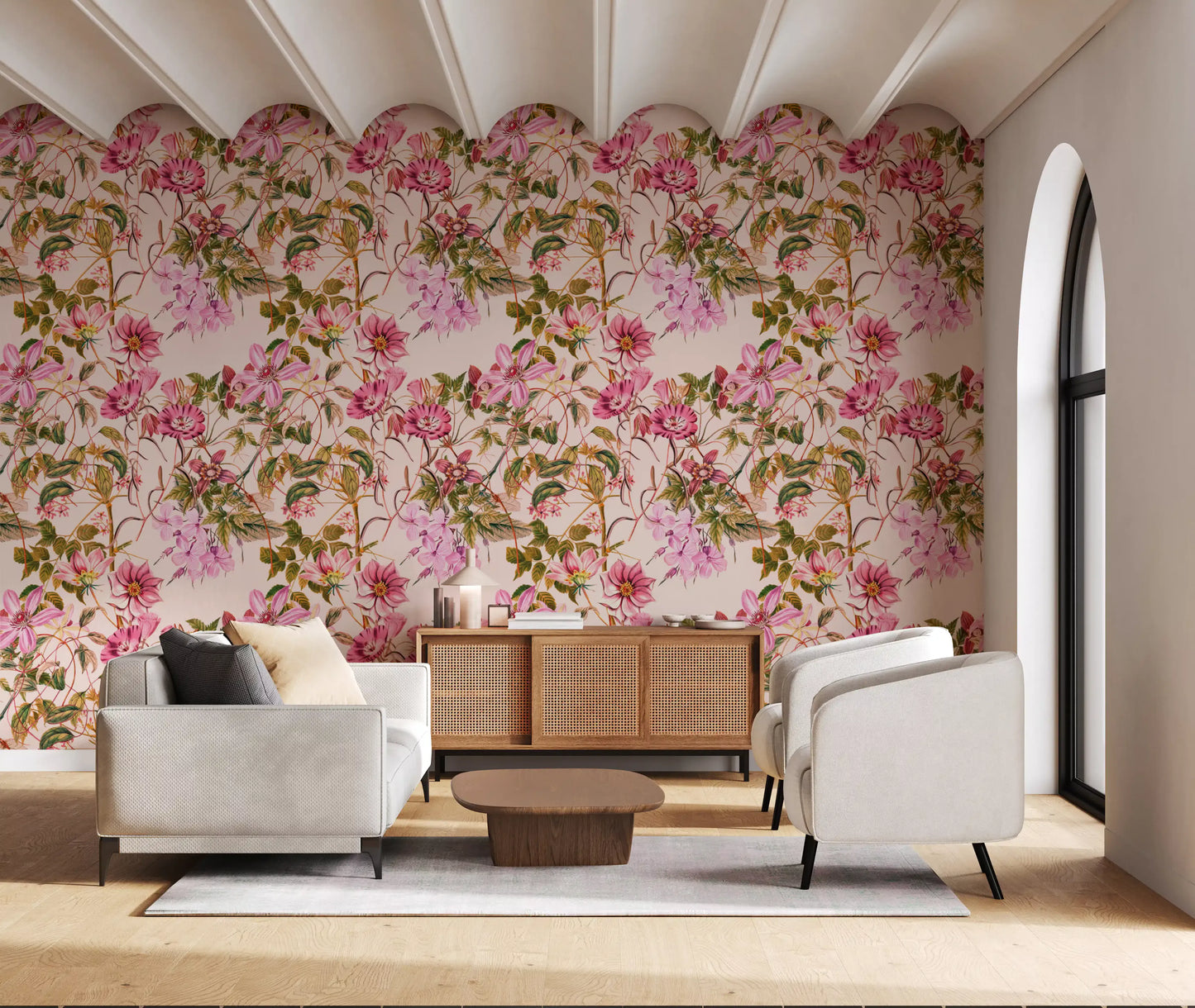 Office Home view of Floral Elegance wallpaper with flowing vine artwork