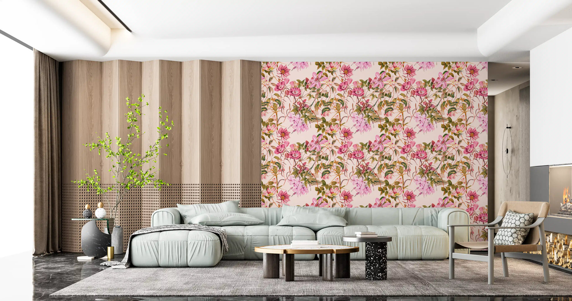 Soft floral wallpaper showing Floral Elegance botanical movement