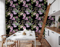 Kitchen Victorian floral wallpaper featuring leafy vines and soft blossoms