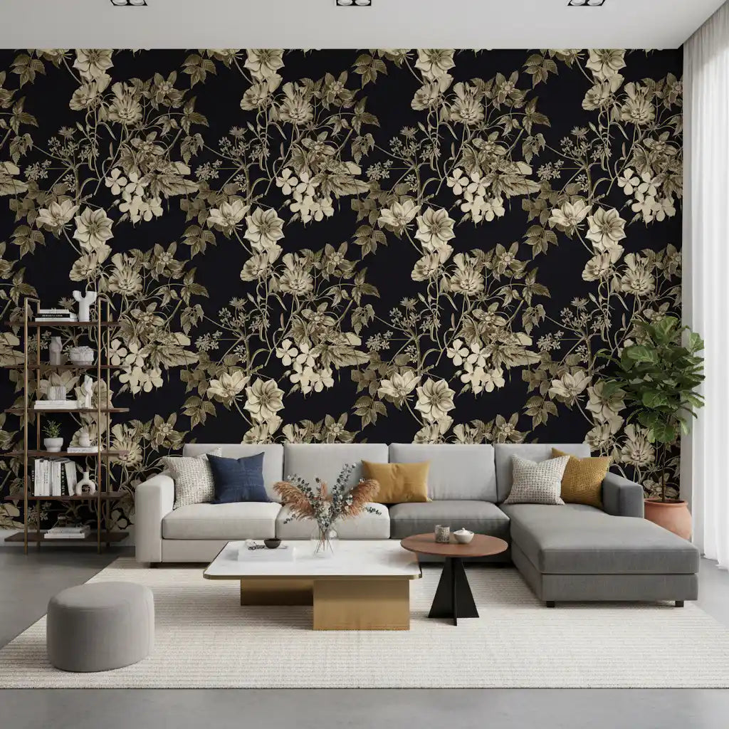 Elegancia botánica negra Wallpaper⁠