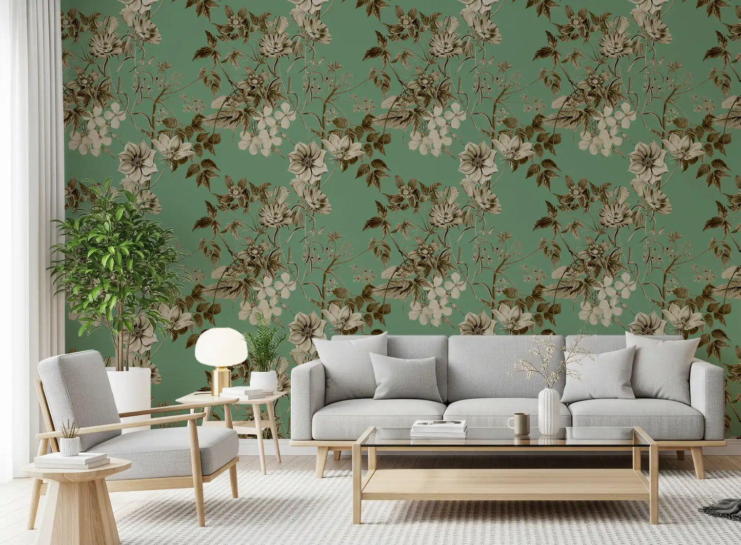 Elegancia botánica en tonos sepia y jade. Wallpaper⁠