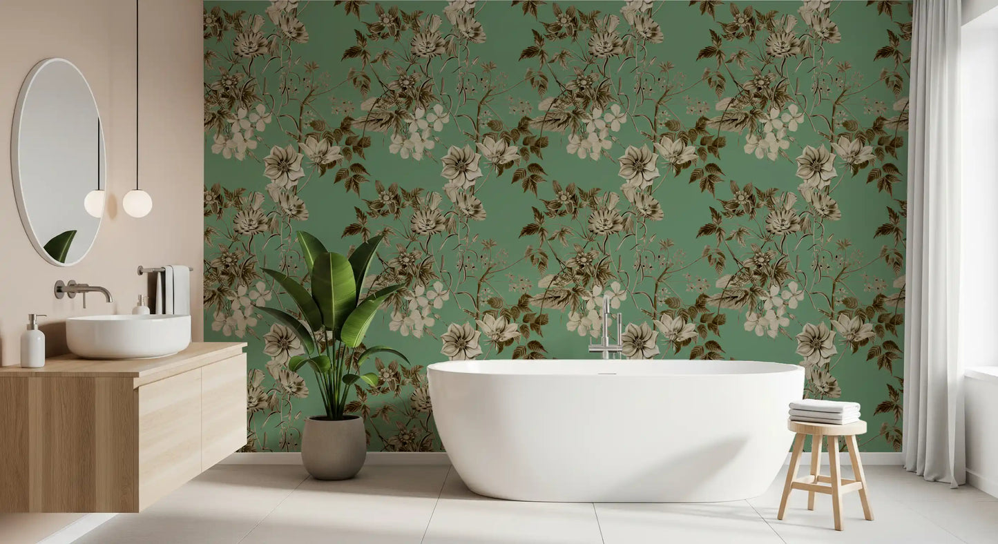 Elegancia botánica en tonos sepia y jade. Wallpaper⁠