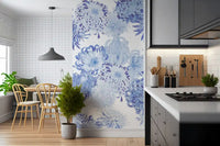 Blue Chrysanthemum Cascade Wall Mural