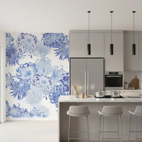 Blue Chrysanthemum Cascade Wall Mural