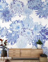 Blue Chrysanthemum Cascade Wall Mural