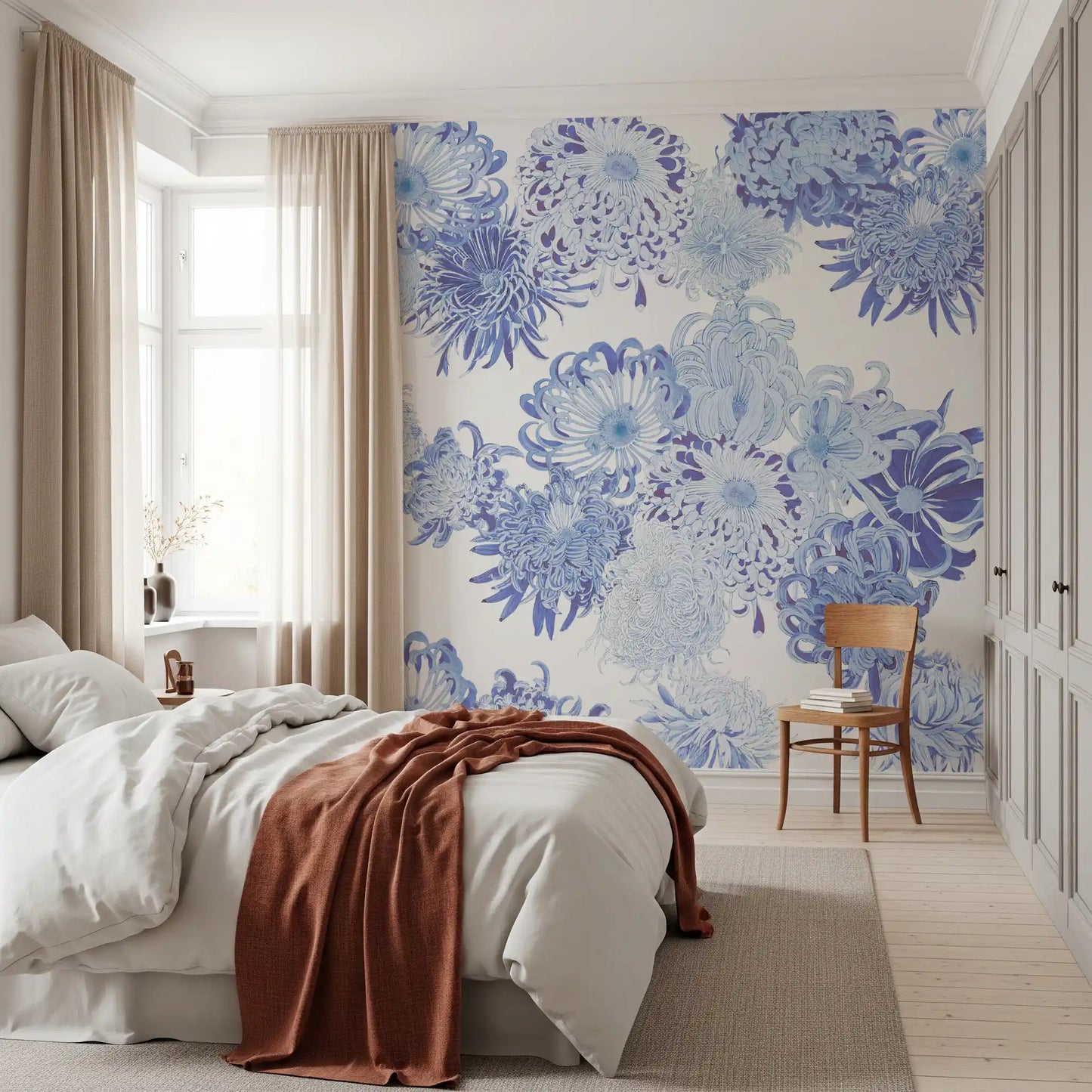 Blue Chrysanthemum Cascade Wall Mural