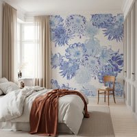 Blue Chrysanthemum Cascade Wall Mural