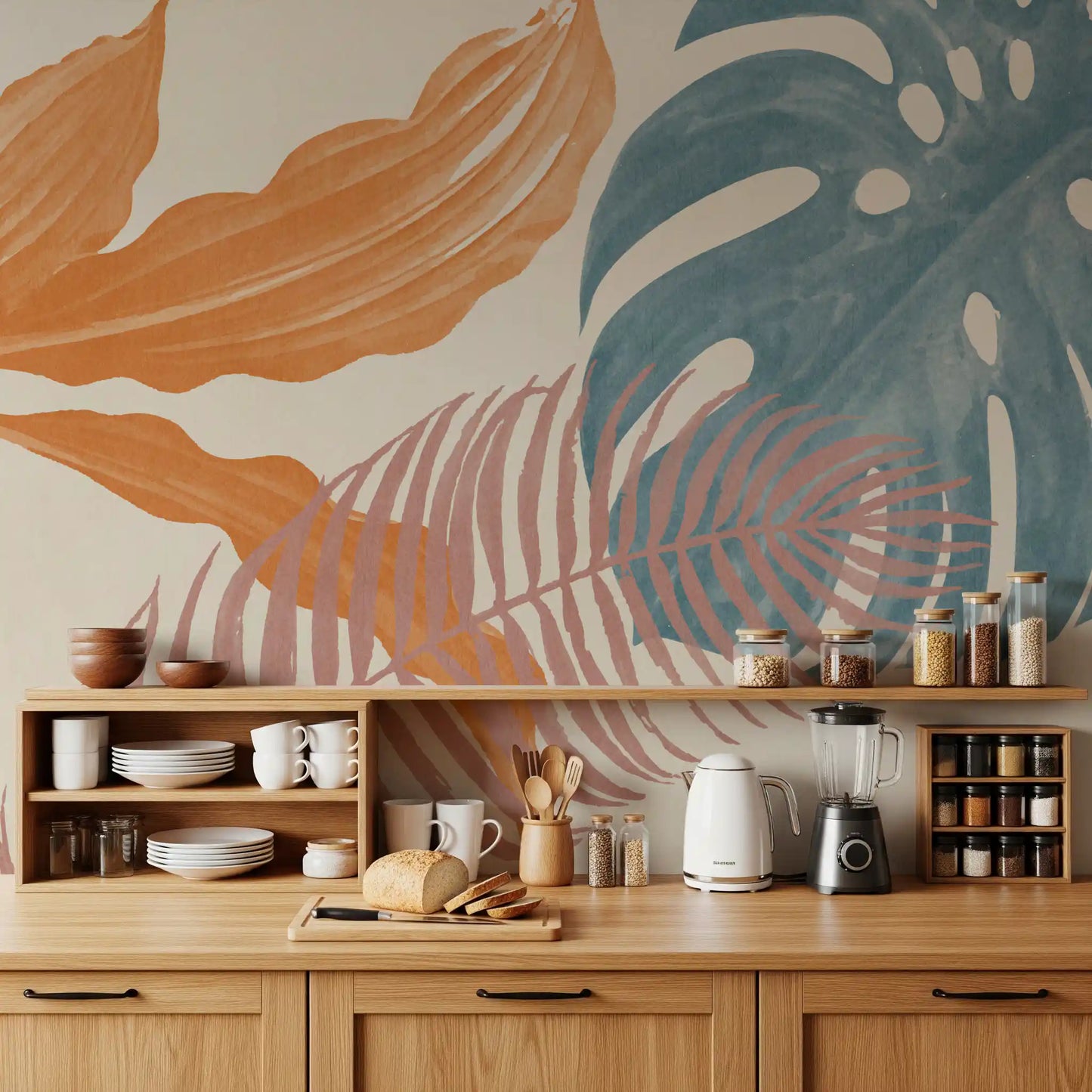 Tropical Leaves Muted Wall Mural