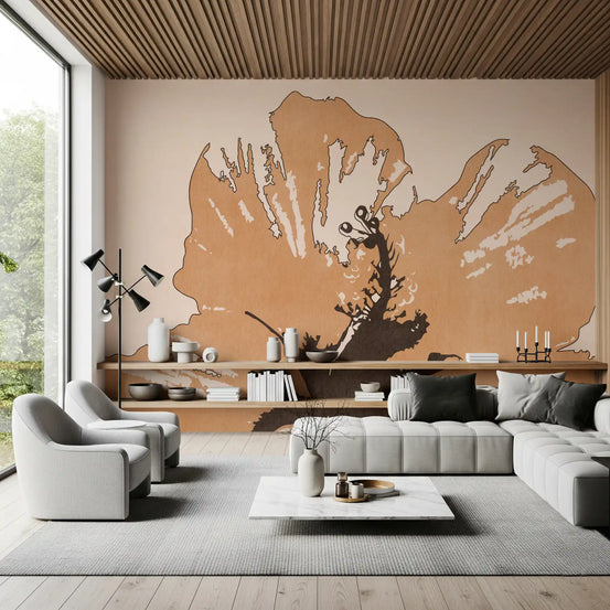 Sectional lounge styled around the Terra Bloom Silhouette wall mural.