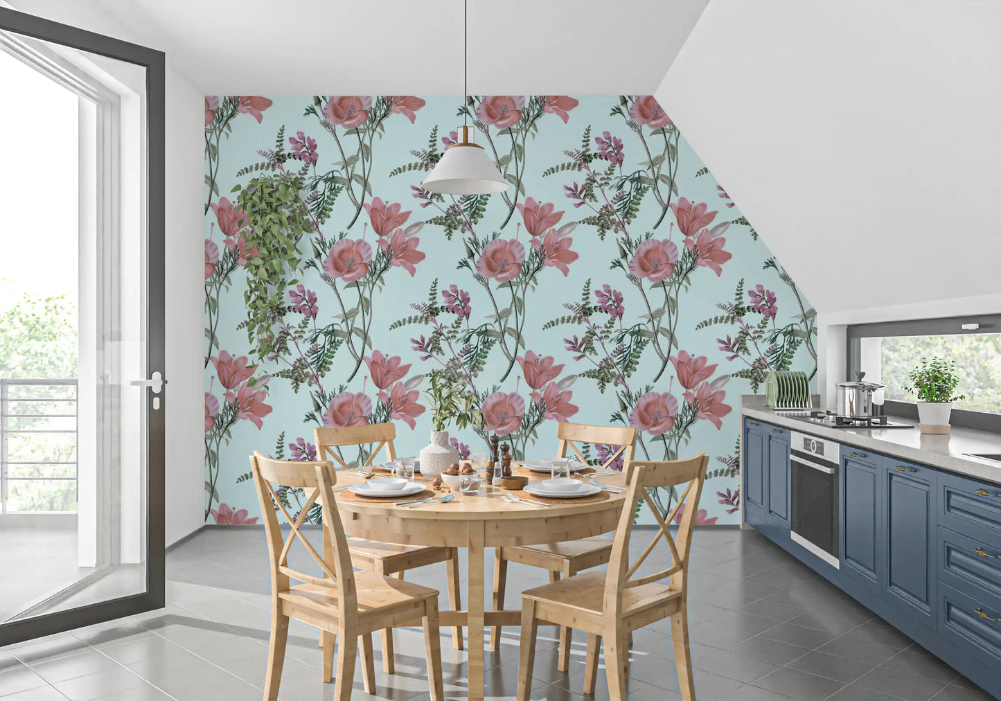 Botanical Blooming Serenity wallpaper with blush floral accents