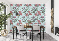 Floral Wallpaper with vintage petals and trailing leafy stems