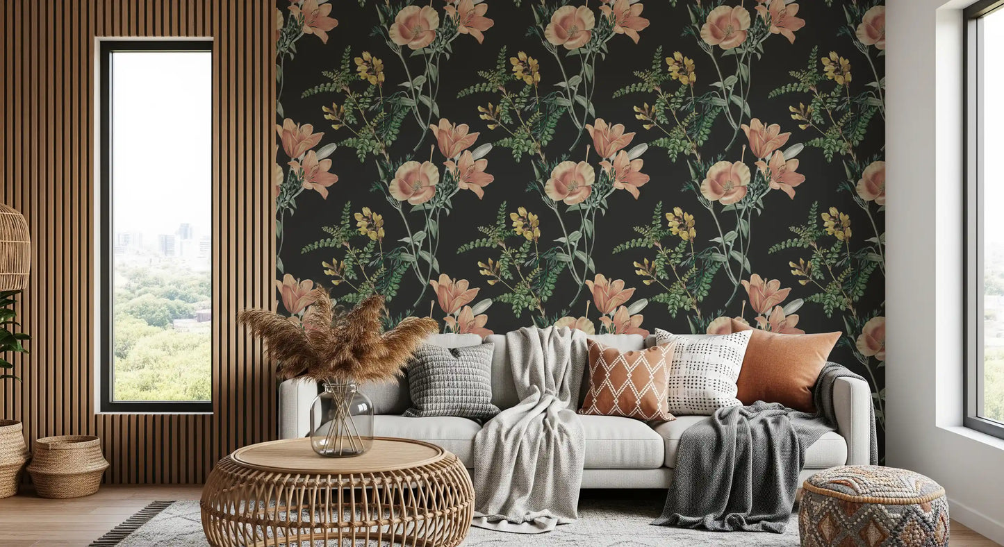 Hallway featuring Traditional Botanical wallpaper with green leaf patterns