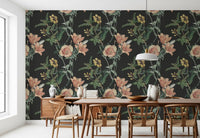 Traditional Botanical wallpaper with dark background and detailed flowers