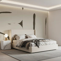 Bedroom styled Silenced Current mural soft beige pattern