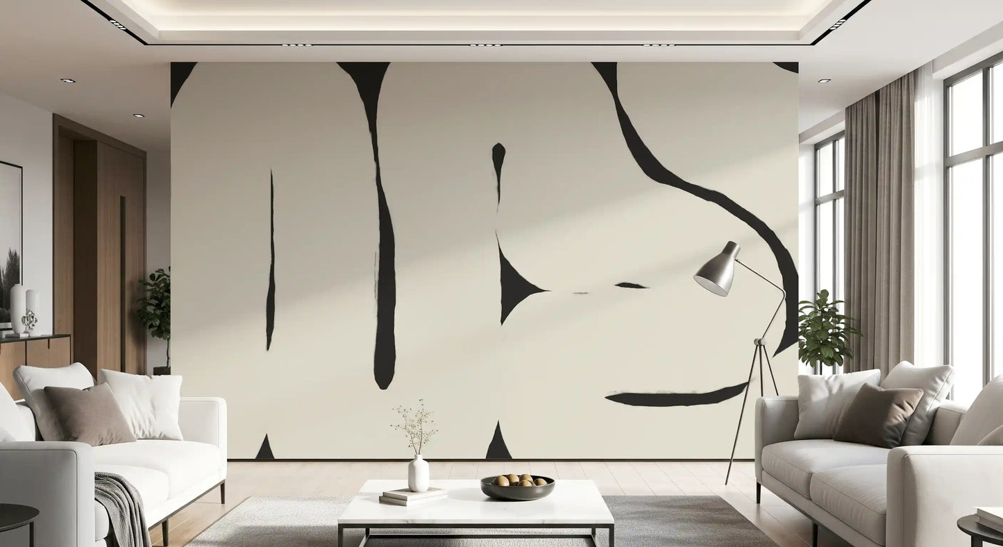 Neutral abstract wall mural Abstract Flow curved shapes design