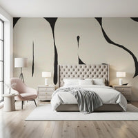 Bedroom styled Abstract Flow Neutral Curves mural soft shapes