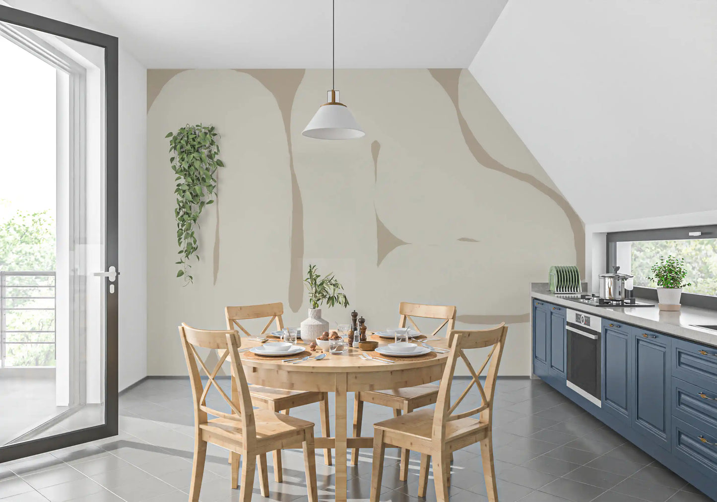 Smooth Flow wall mural with soft beige abstract pattern