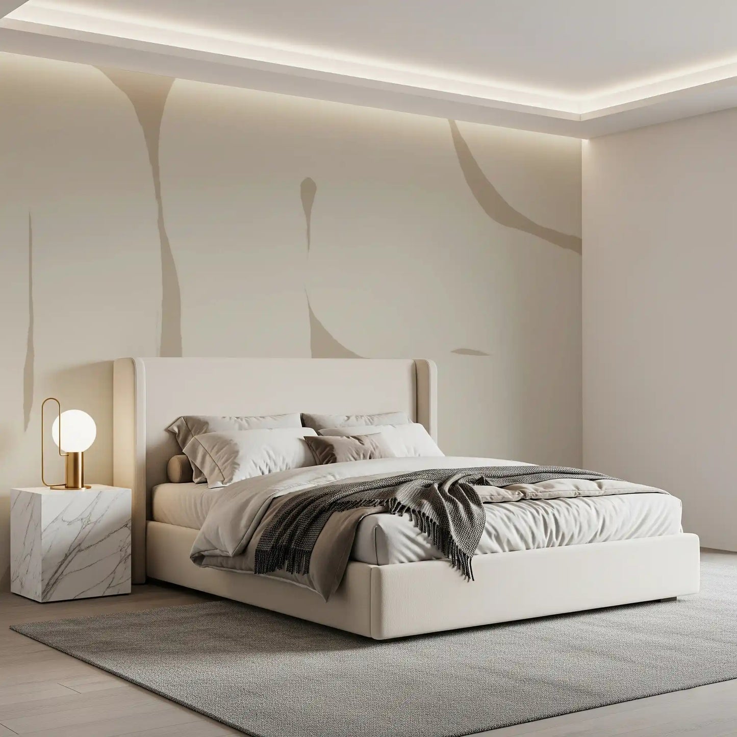 Neutral abstract wall mural Smooth Flow curved shapes design