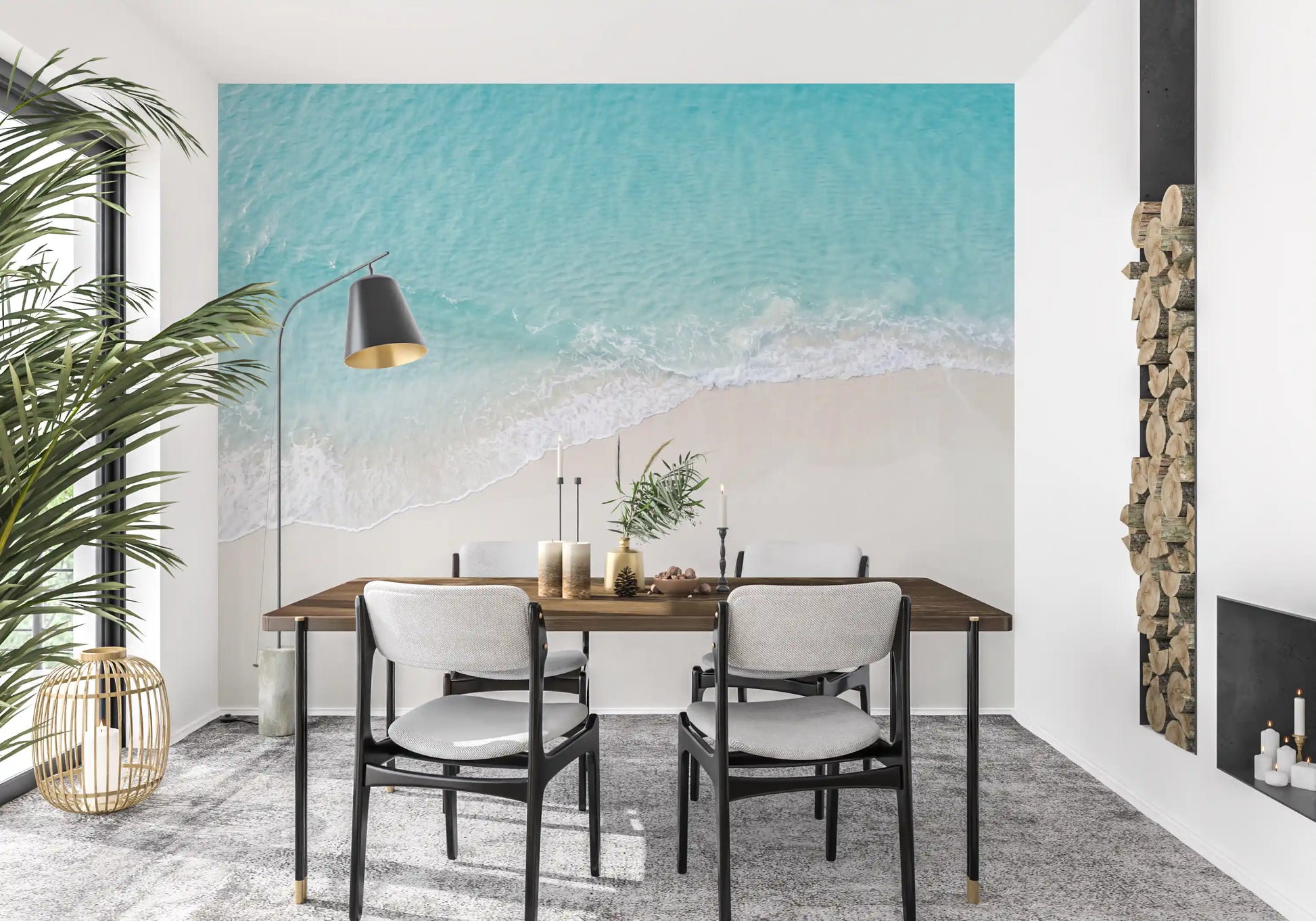 White sand beach mural with Turquoise Waters and natural foam edge
