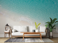 Ocean edge mural with Shoreline Bliss sand and aqua tones