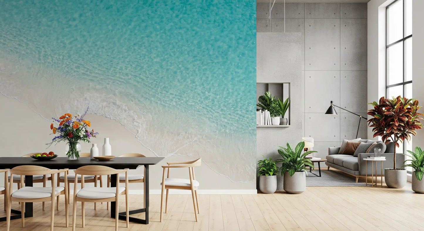 Aerial beach mural with Aqua Shoreline Bliss and wave flow
