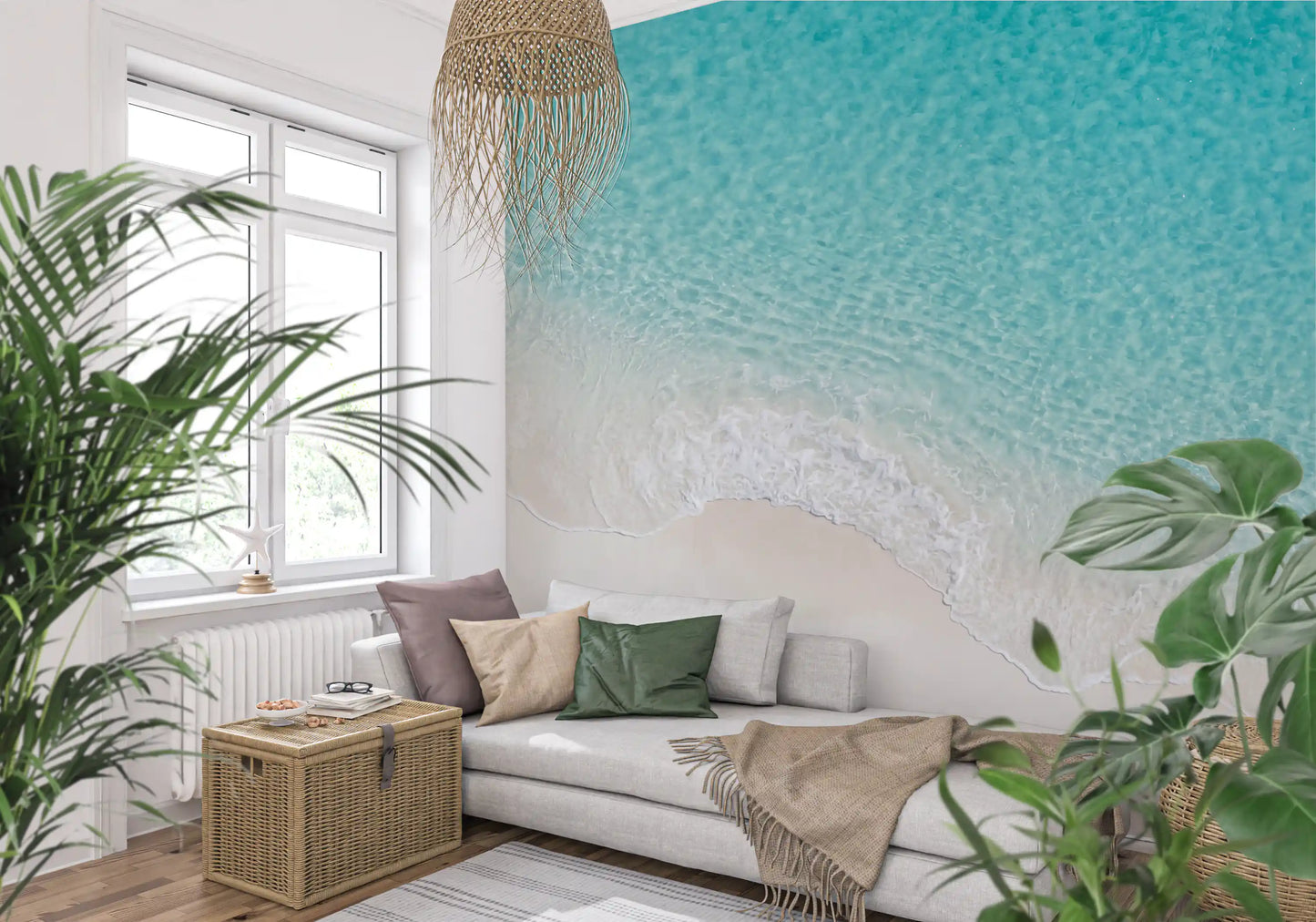 Coastal mural showing Shoreline Bliss waves meeting soft beach