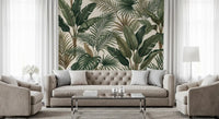 Banana leaf wall mural with Tropical Foliage and natural green texture