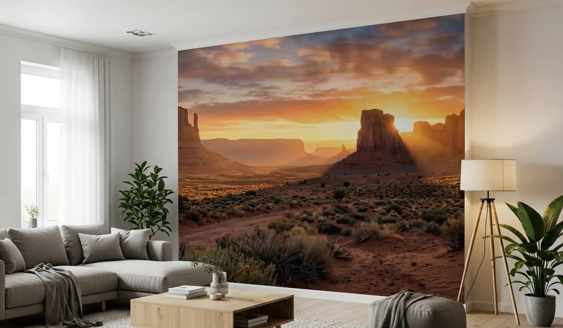 Warm landscape wall mural with Golden Hour Buttes and open desert view