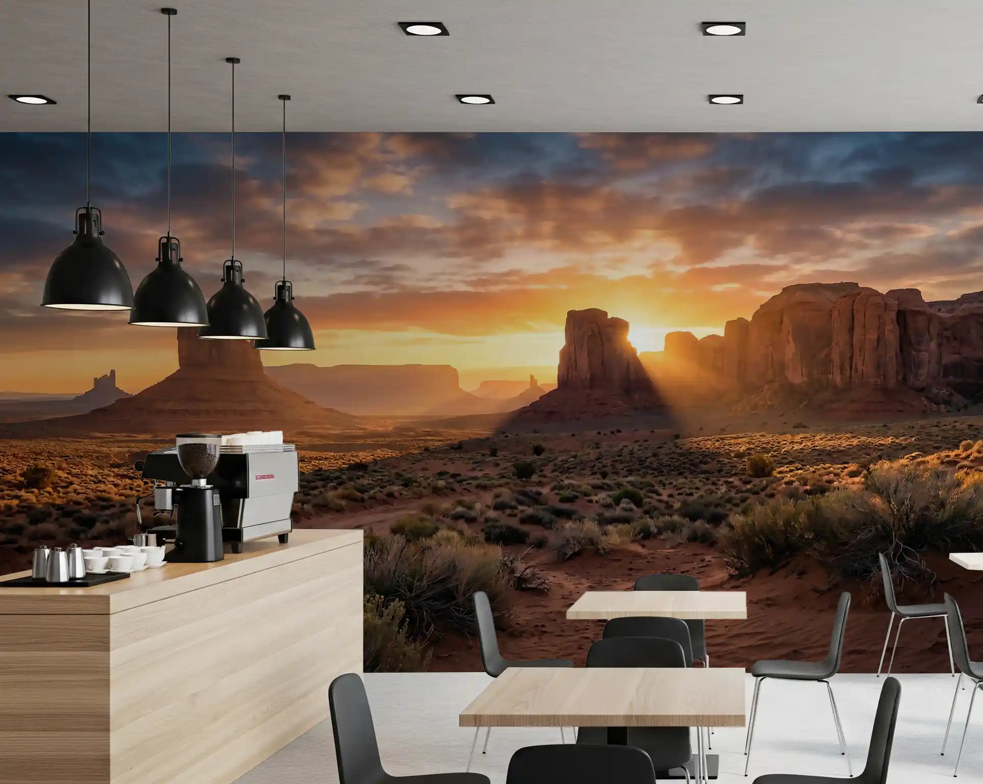 Scenic desert wall mural showing Desert Horizon cliffs at sunset