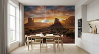 Dining area Golden Hour Buttes wall mural showing desert cliffs and warm light