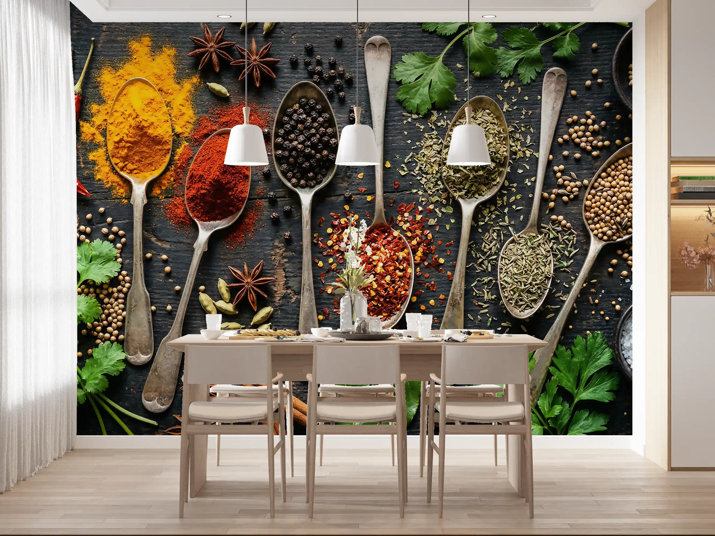 Dark wood background supports Aromatic Spice Collection artwork