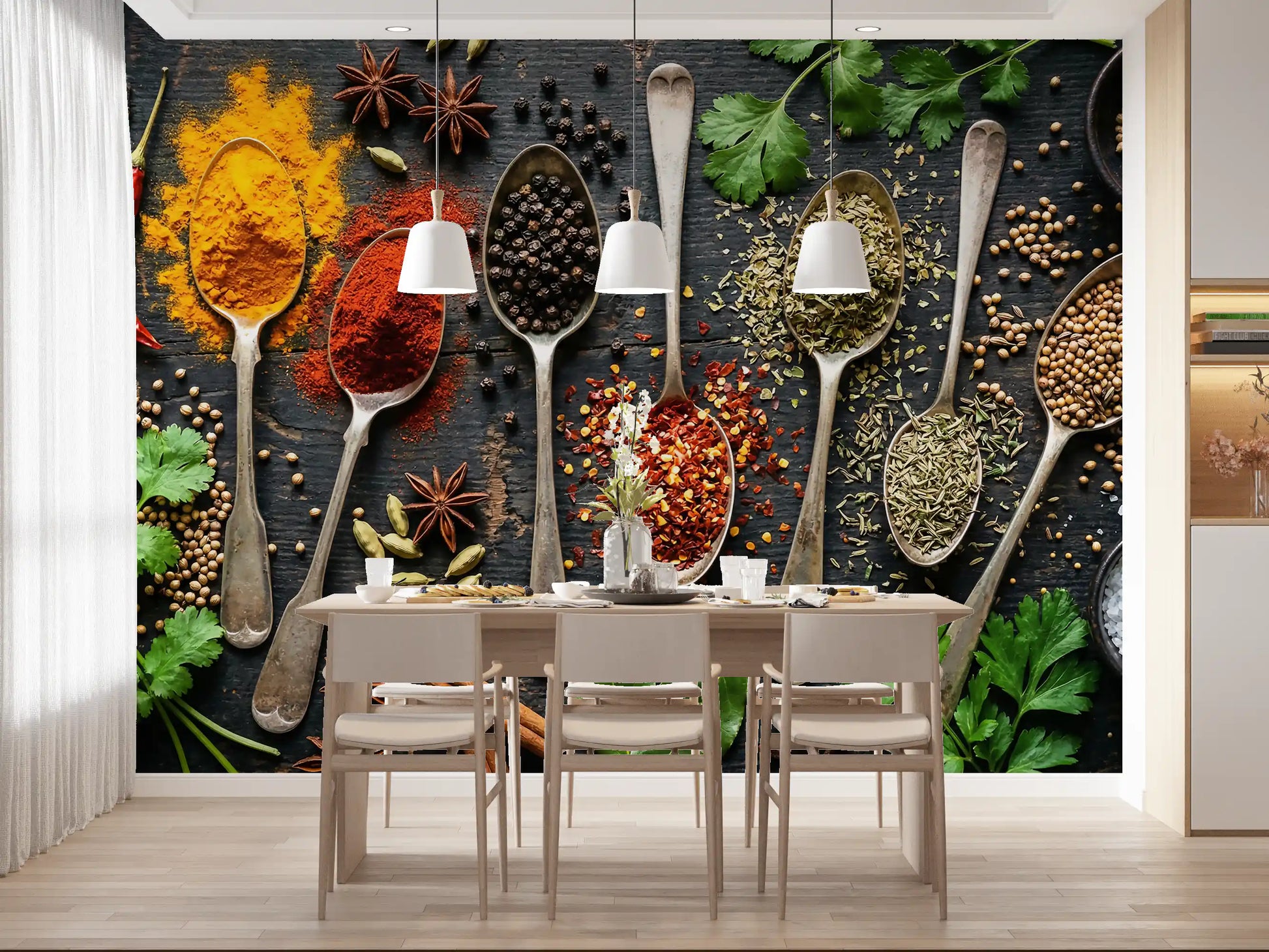 Dark wood background supports Aromatic Spice Collection artwork