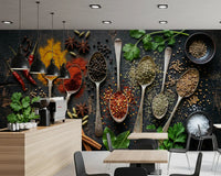 Pantry area finished with spice wall mural and fresh green herbs