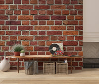 Study room uses Rustic Red Brick Texture wall mural with pale grout lines