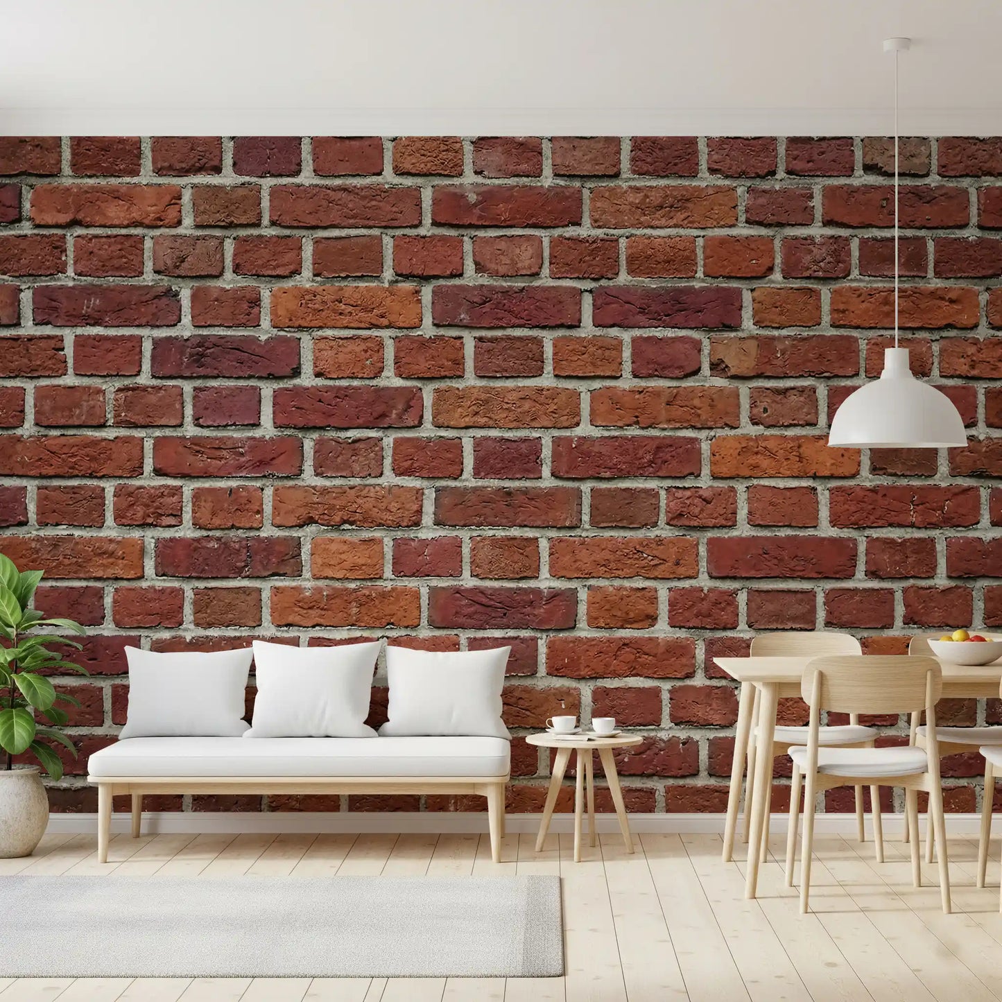 Pale mortar joints shape the Rustic Red Brick Texture wall mural pattern
