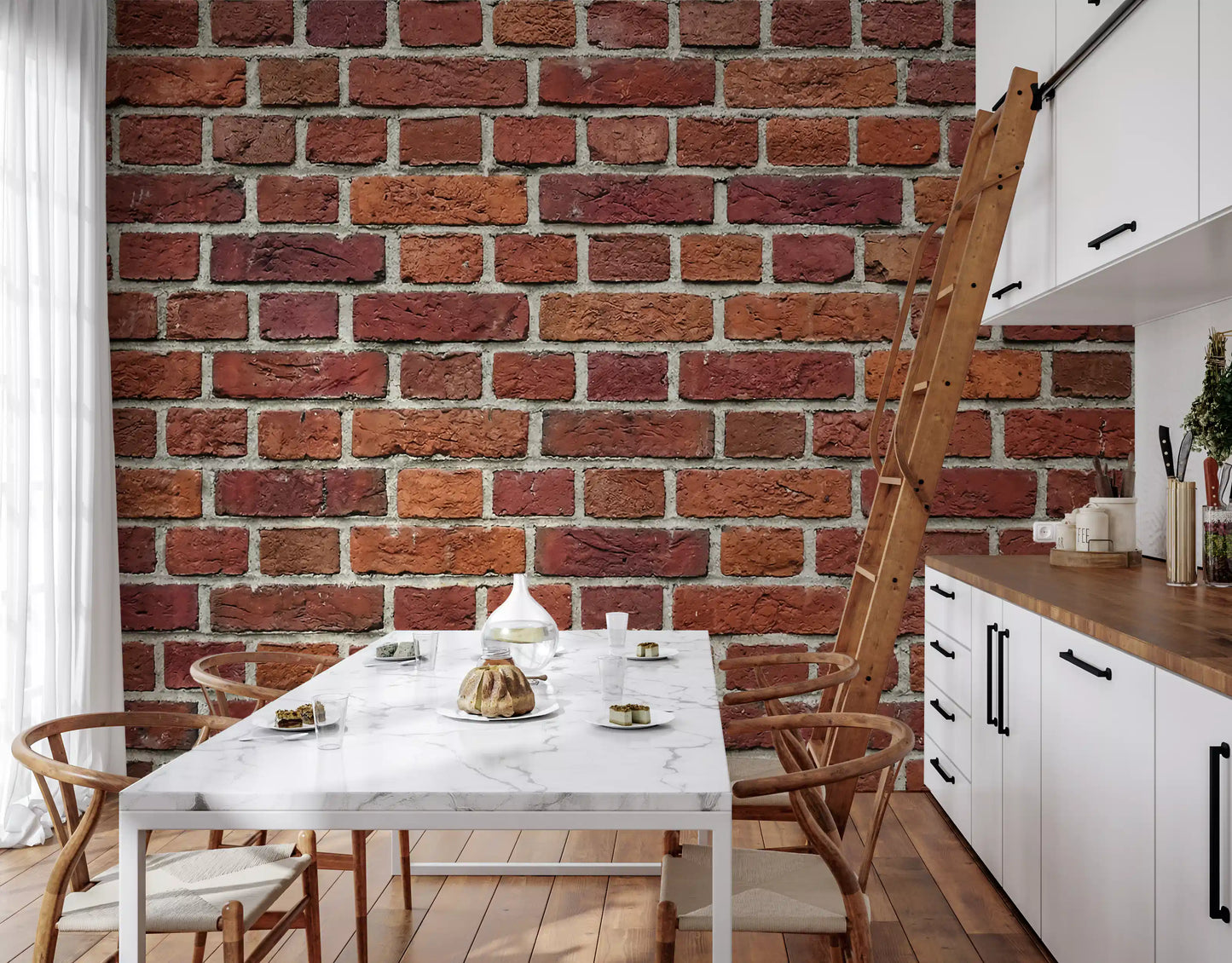 Exposed masonry look in a Rustic Red Brick wall mural with rough texture