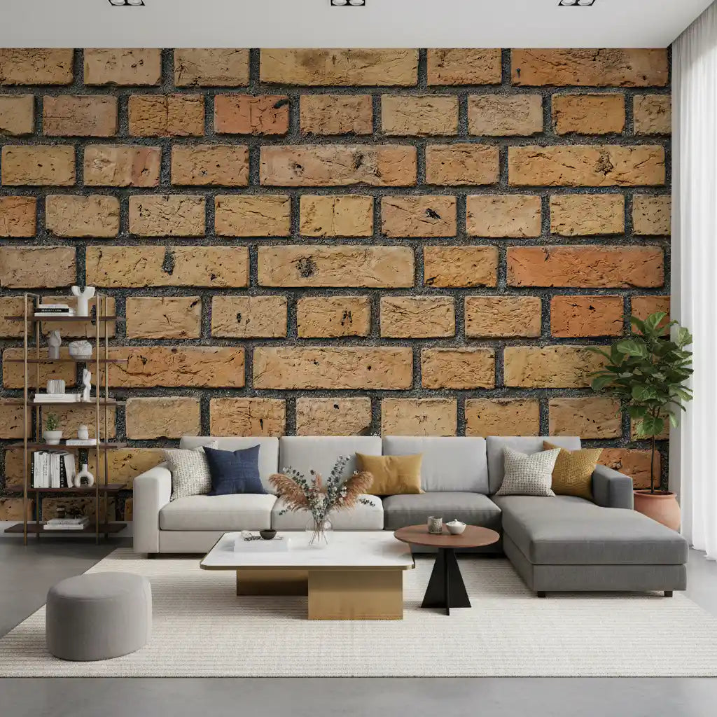 Timeless Brick Pattern wall mural with layered tan and clay brick detailing