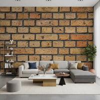 Timeless Brick Pattern wall mural with layered tan and clay brick detailing