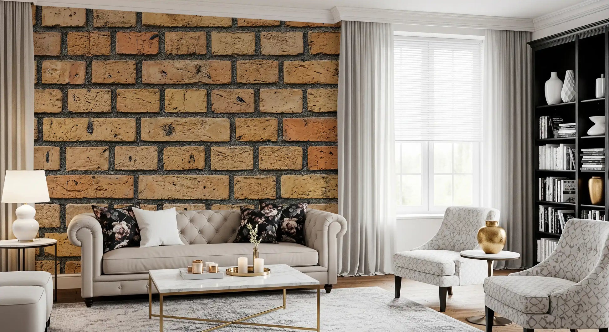 Warm brick wall mural showing natural texture and classic masonry pattern