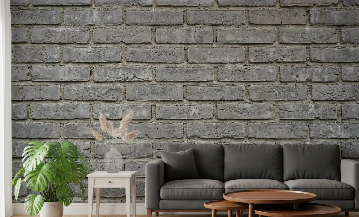 Home office wall finished with Urban Gray Brick Texture mural