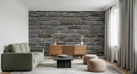 Home office finished with brickwork texture wall mural in urban gray tones