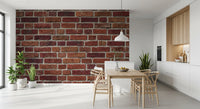 Realistic brick texture mural with weathered red brown bricks