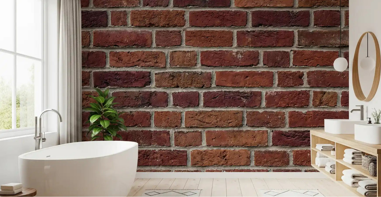 Bathroom wall with Rustic Brick wall mural red brown texture