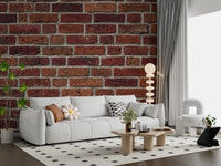 Living room with industrial brick wall mural brown red tones