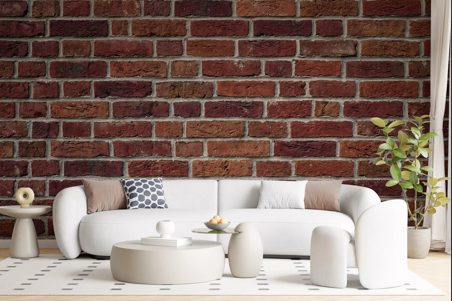 Hallway styled using brick texture wall mural with aged brick detail