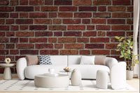 Hallway styled using brick texture wall mural with aged brick detail