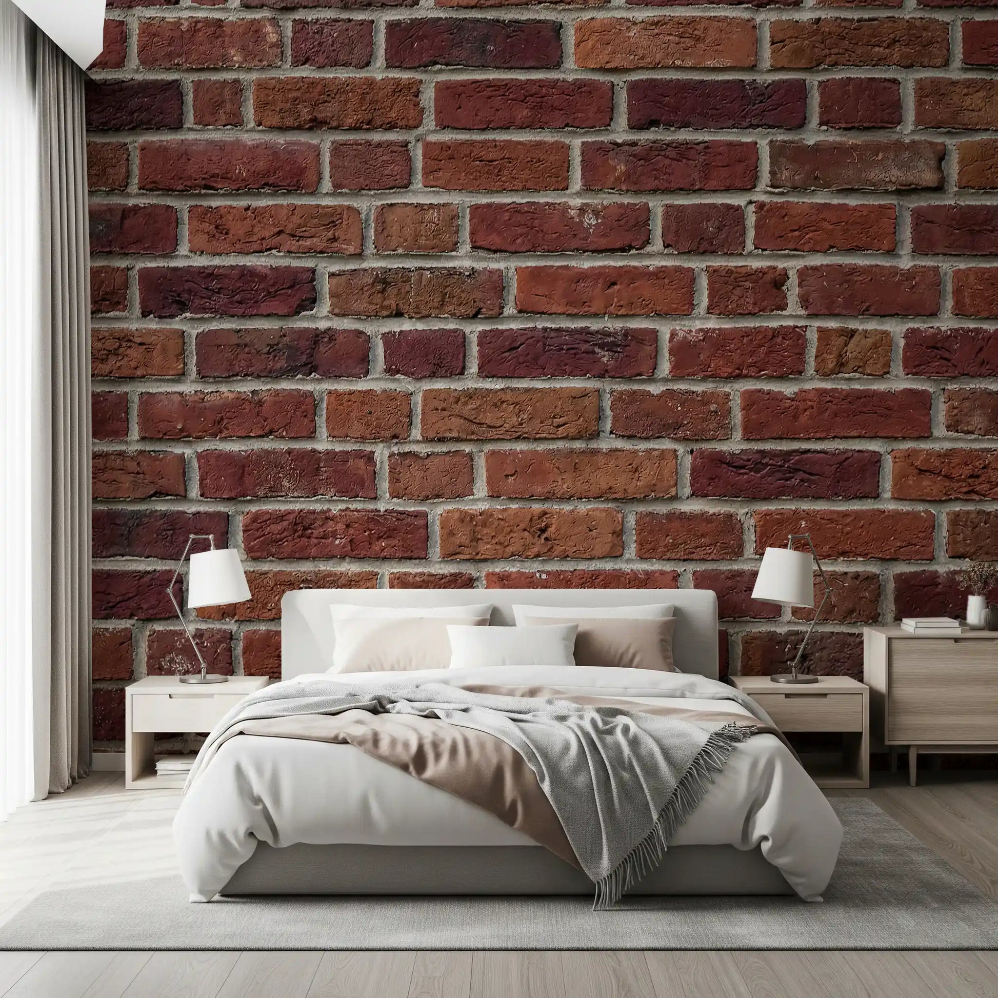 Bedroom featuring Rustic Brick Texture mural with natural grout lines