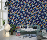 Kids themed space wallpaper with rockets and vibrant trail effects