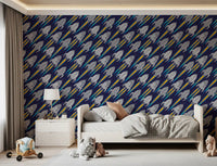 Boys room wall using space rockets wallpaper with colorful exhaust