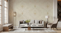 Classic damask mural with scroll lines and refined ornament pattern